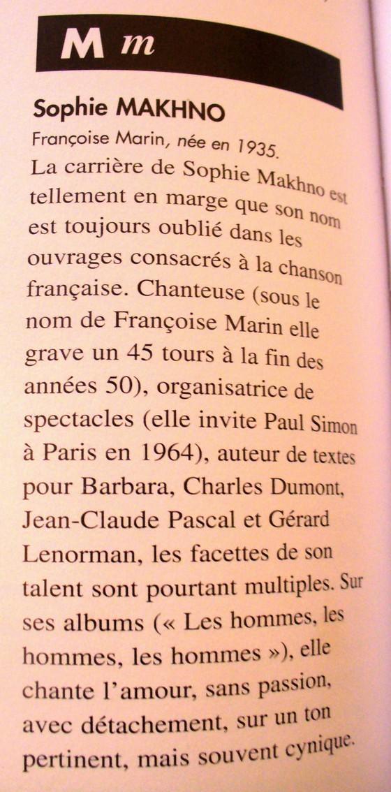 Sophie Makhno Encyclopedie de la Chanson Francaise par Gilles Verlant